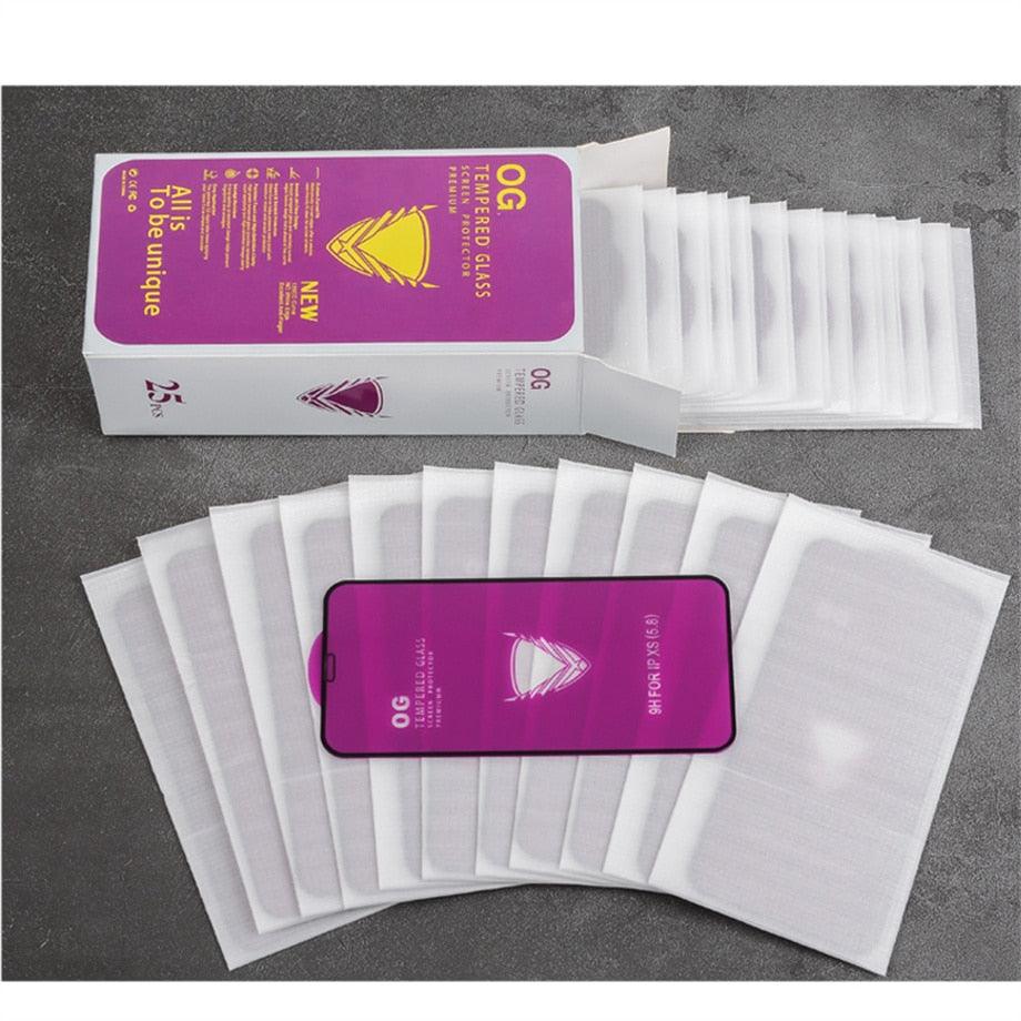 Lot de 3 protections d'écran en verre trempé OG pour iPhone 14 13 12 11 Pro XS Max X XR, avec colle intégrale, bordures incurvées, couverture complète pour iPhone 7 8, protection d'écran en verre pour iPhone