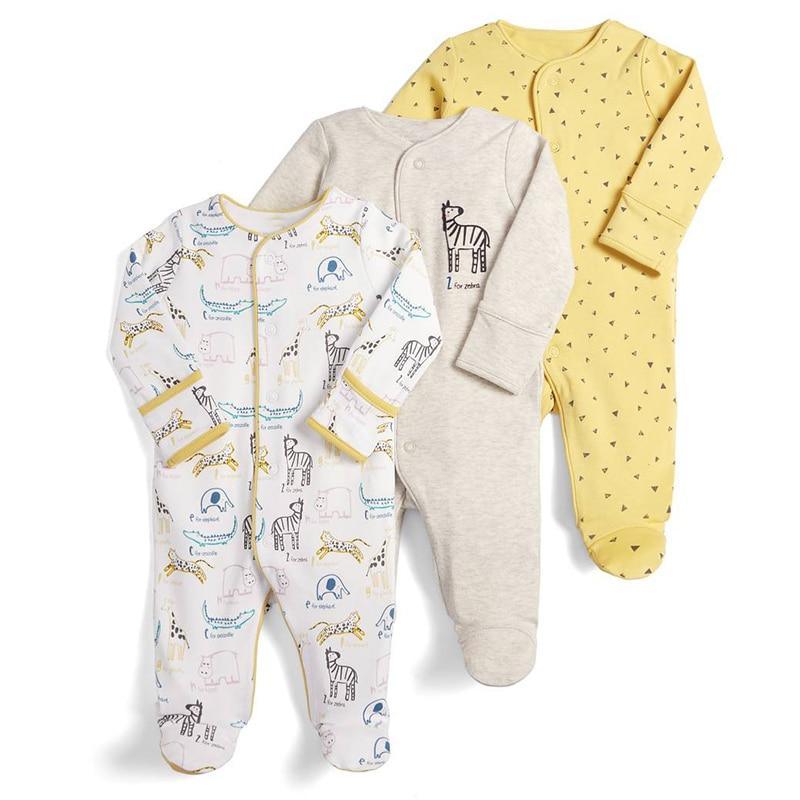 Lot de 3 grenouillères unisexes à manches longues pour bébé, pyjamas de dessin animé pour bébés de 0 à 12 mois