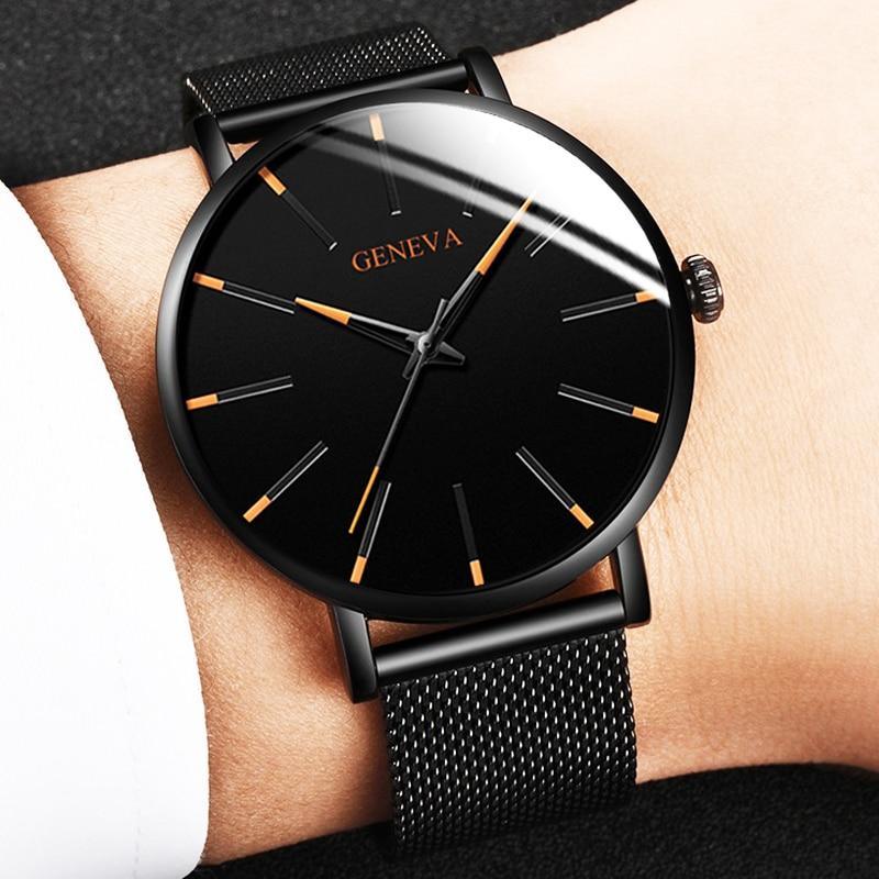 Montre Minimaliste Homme Ultra Fine Simple Homme Affaires Acier Inoxydable Maille Ceinture Montre à Quartz Relogio Masculino