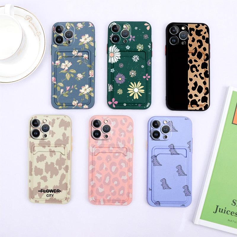 Magnifiques étuis en silicone souple anti-rayures pour iPhone 13 Pro Max. Étui portefeuille en silicone avec porte-cartes pour iPhone 13 Mini, 13ProMax, 13Pro. Étui iPhone avec porte-cartes, motif fleur et papillon.
