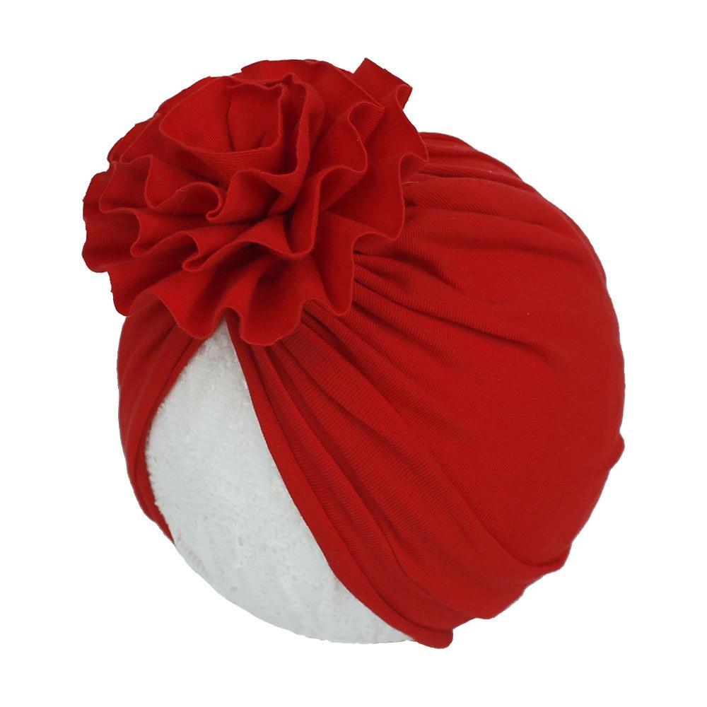 Turban pour bébé fille en coton tricoté, fait main avec fleur plissée, style élégant