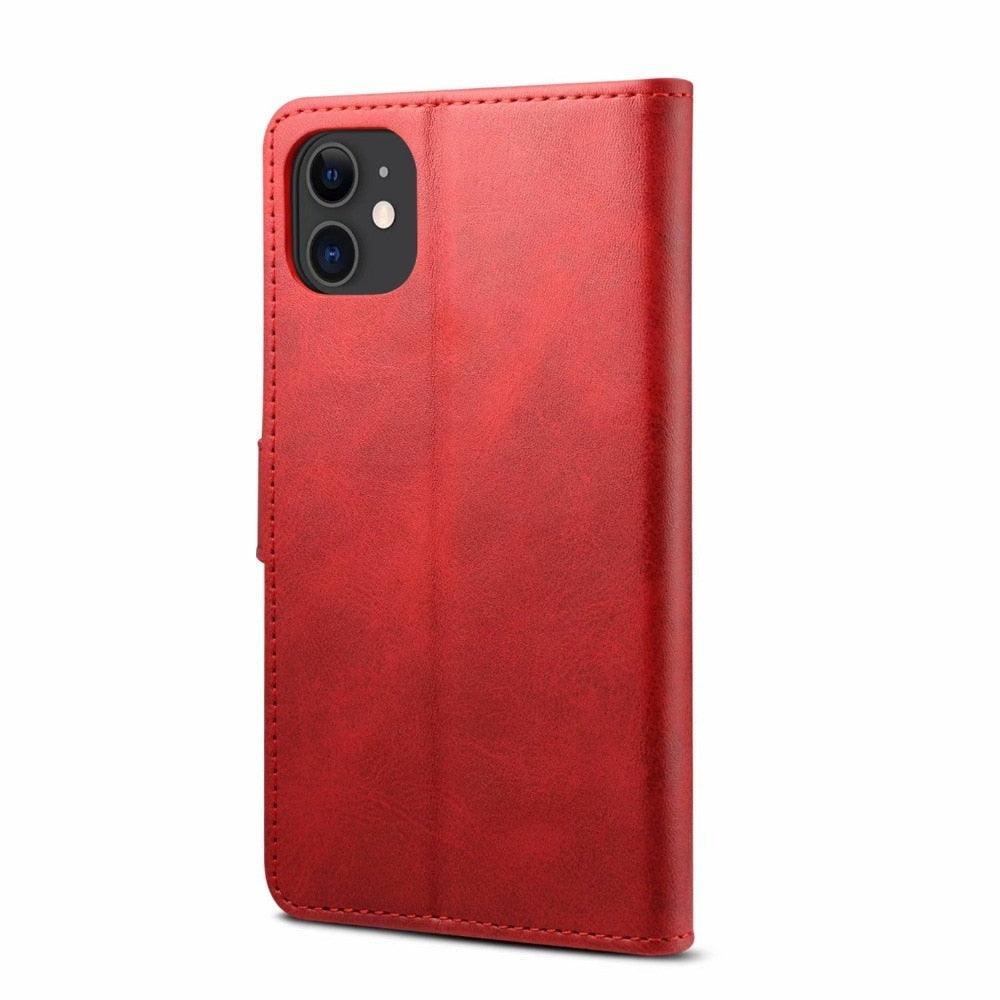 Étui à Rabat Magnétique en Cuir Rouge de Luxe pour iPhone 14 12 13 11 11 Pro Max XR XS Max X, Housse Portefeuille pour iPhone avec Emplacements pour Cartes, Béquille et Boucle Magnétique