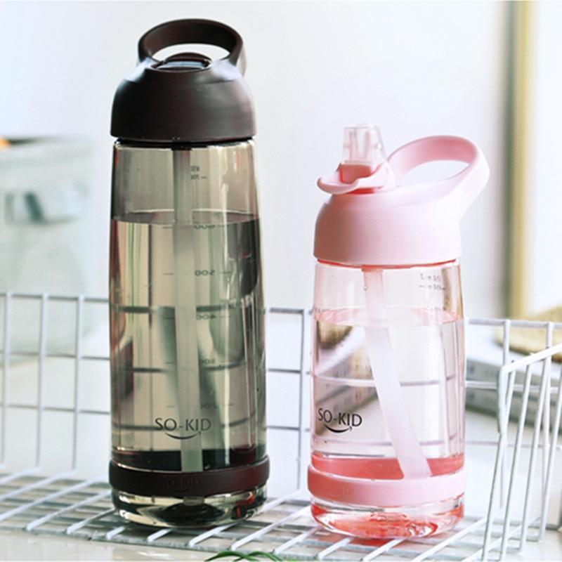Bouteille d'eau portable avec paille en plastique sain, gourde de voyage pour sport et boissons pour enfants