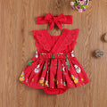 Bébé Filles Combinaisons Robe Dentelle Volants Manches Courtes Imprimé Dessin Animé Barboteuses Bandeau