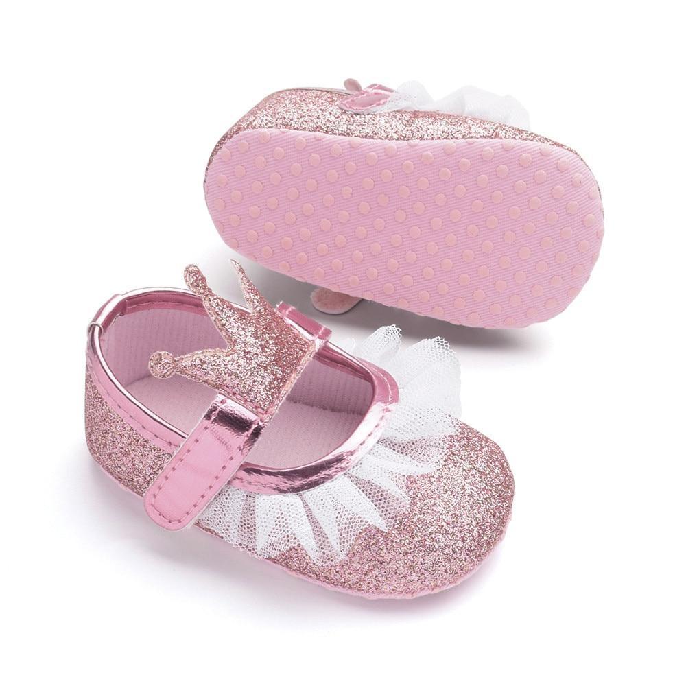 Chaussures de bébé fille nouveau-né, tout-petit, enfants, motif couronne pailletée, semelle souple antidérapante