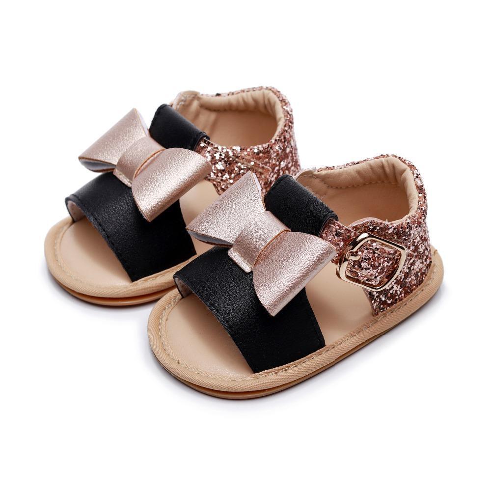 Sandales Bébé Fille Premier Pas Cuir PU Semelle Souple Nœud Papillon Chaussures Filles