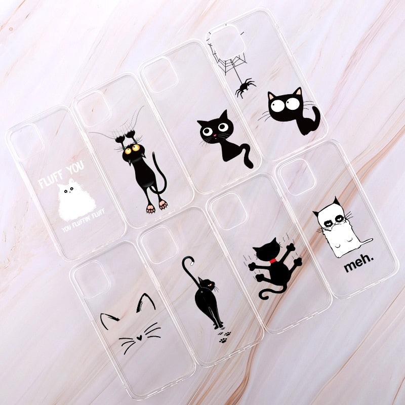 Housse de téléphone transparente motif chat noir mignon pour iPhone 14 14 Pro Max 14 Plus 13 Pro Max 13 12 11, coque de téléphone antichoc transparente avec motif chat imprimé pour filles, coque de téléphone souple et flexible en silicone transparent