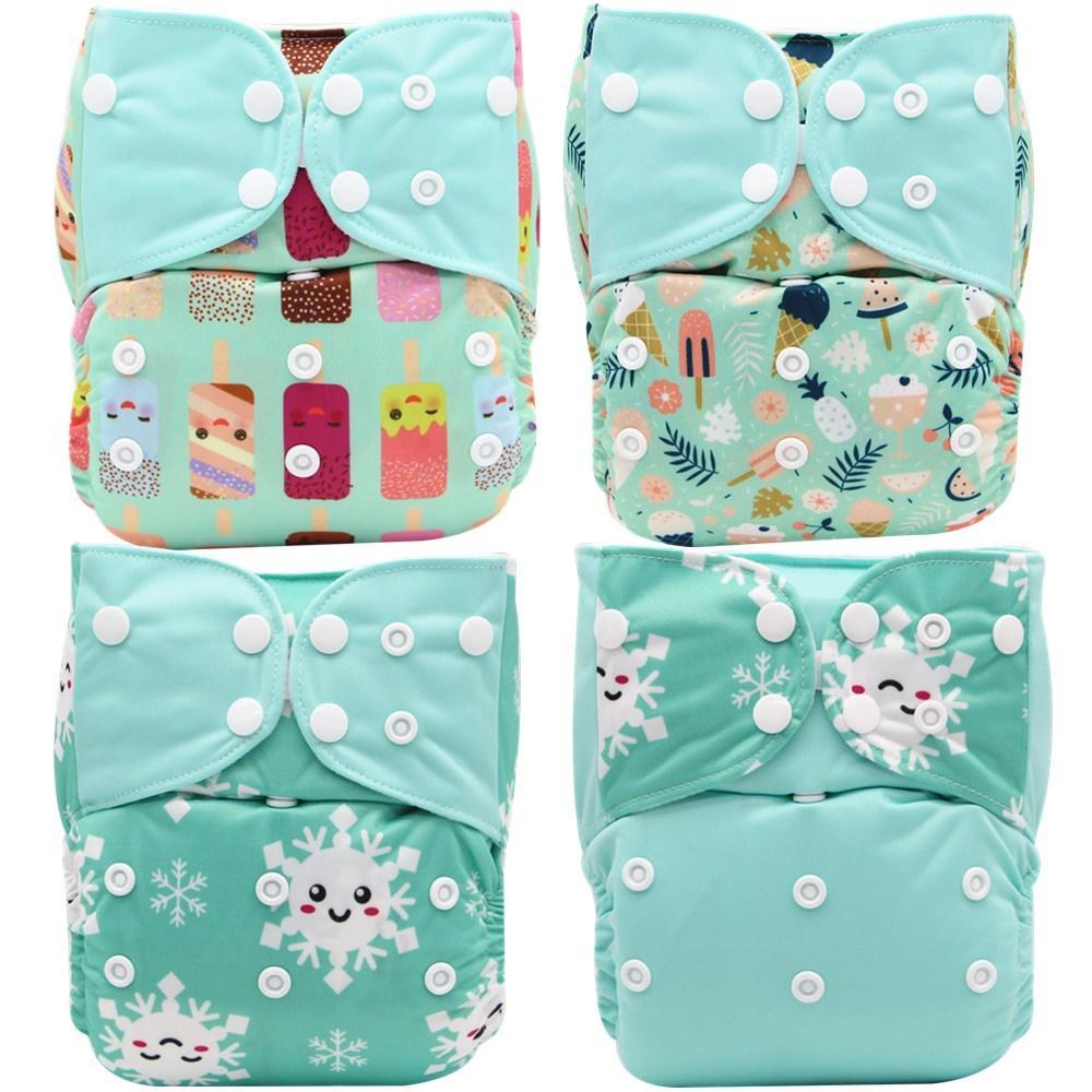 Lot de 4 couvre-couches lavables, écologiques et réglables pour bébés et enfants, en tissu imprimé réutilisable