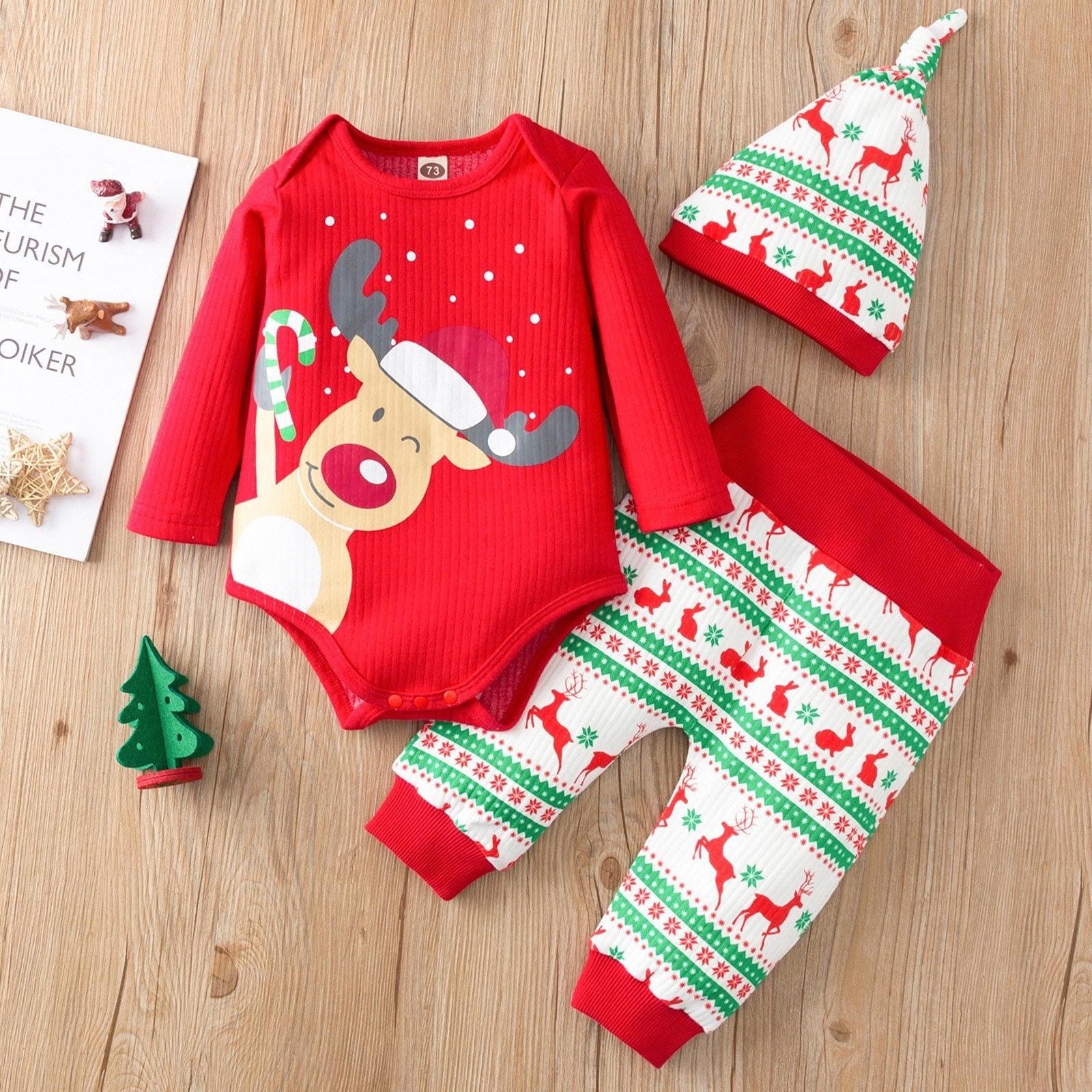 Grenouillère Noël Bébé Fille/Garçon Ensemble Bonnet Pantalon Motif Nouvel An Pour Garçons et Filles