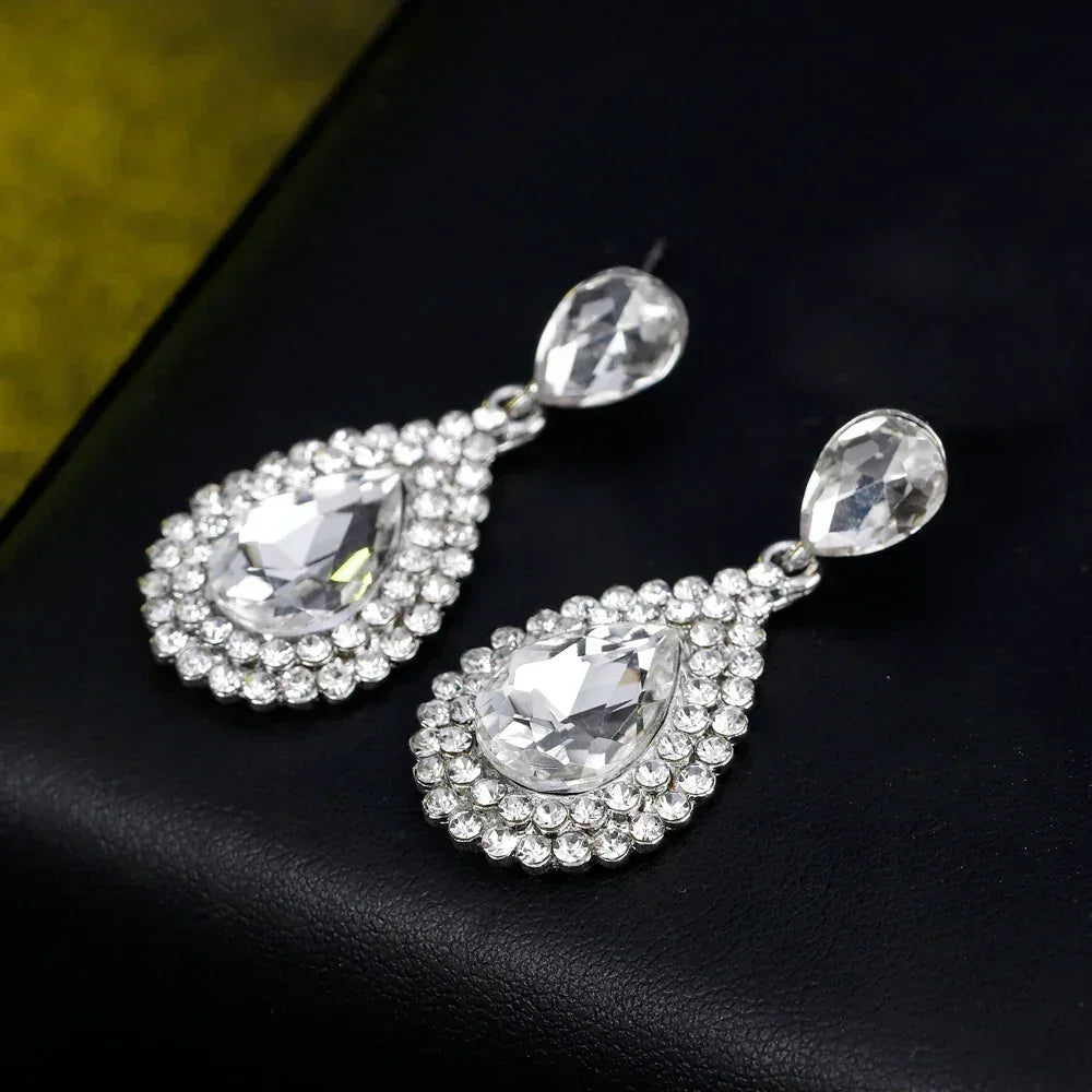 TREAZY Boucles d'oreilles pendantes de mariage en cristal pour femmes, couleur argent, pour mariées, cadeaux d'anniversaire, bijoux de fête