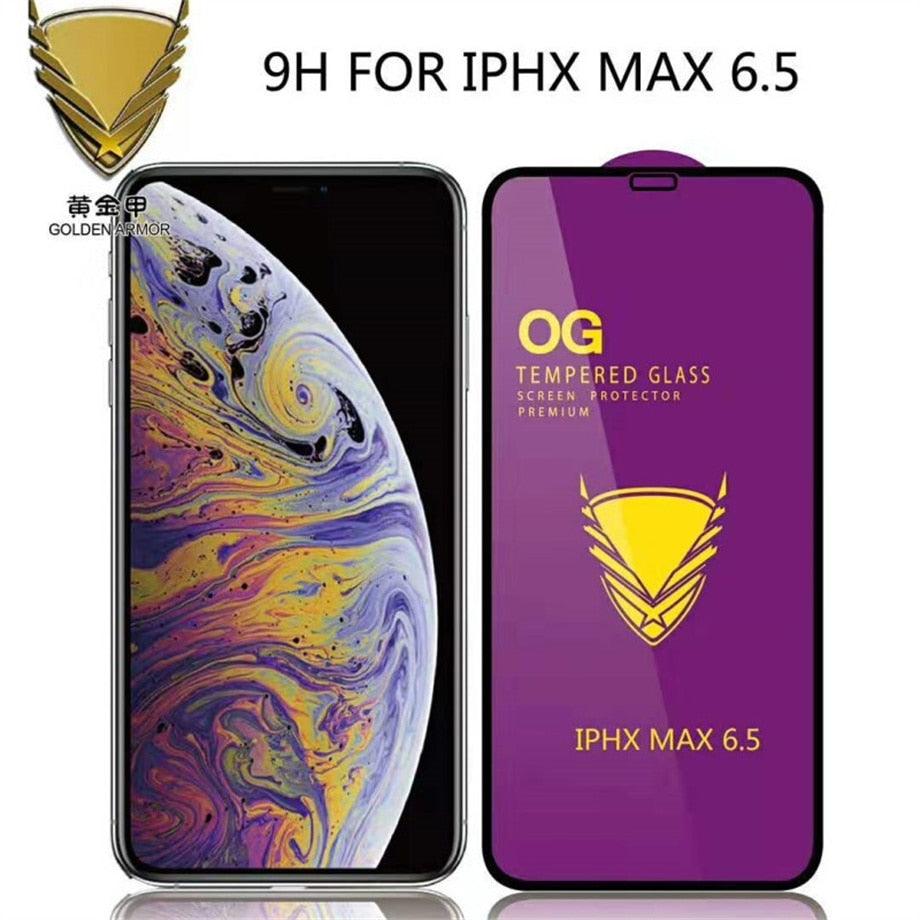 Lot de 3 protections d'écran en verre trempé OG pour iPhone 14 13 12 11 Pro XS Max X XR, avec colle intégrale, bordures incurvées, couverture complète pour iPhone 7 8, protection d'écran en verre pour iPhone