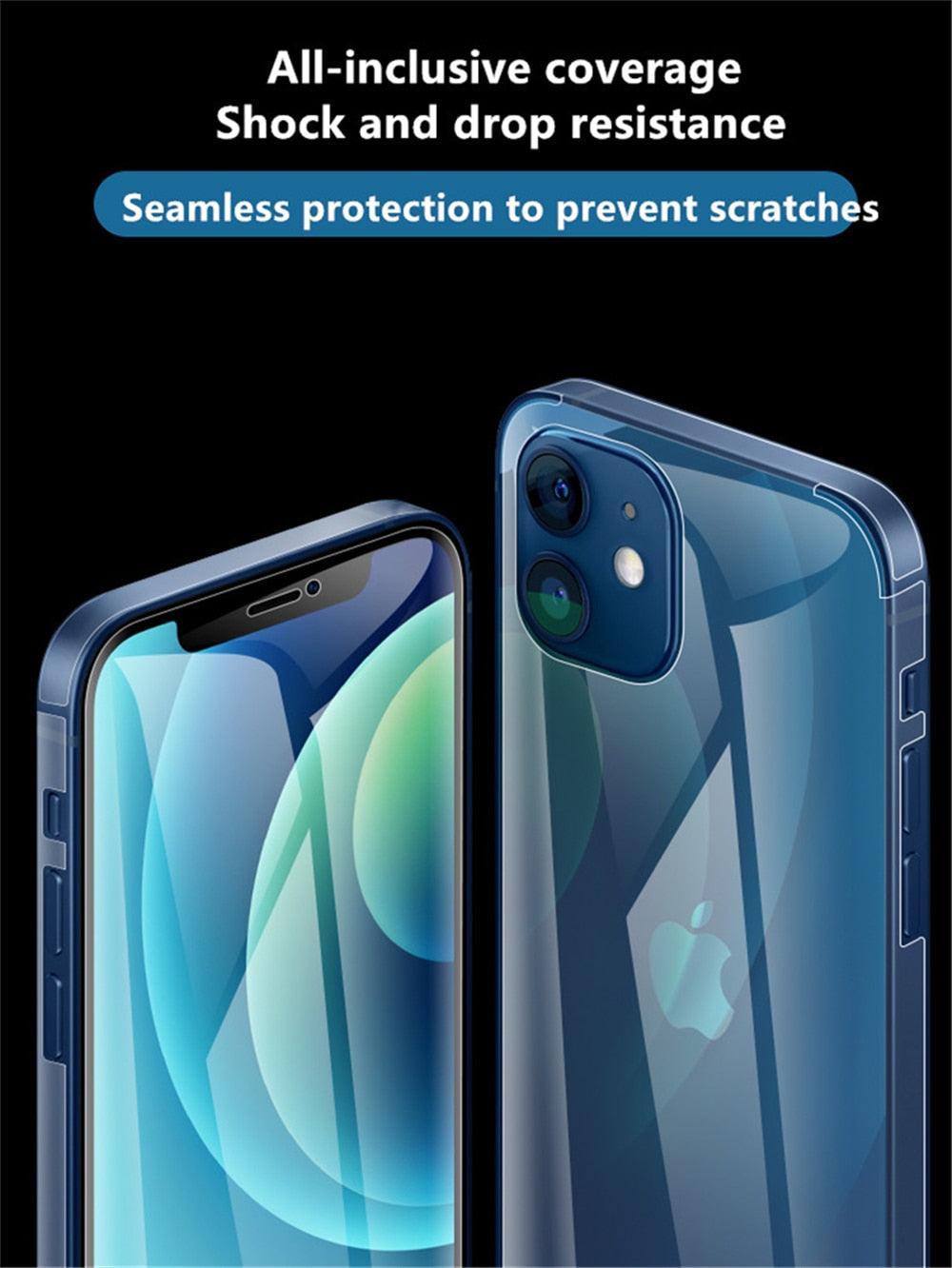 Film protecteur avant et arrière 360 Full Body pour iPhone 14 13 Pro Max 12 Film trempé Premium HD Clarté Anti-empreintes digitales/rayures Film de protection d'écran 11 Mini Coque ultra fine mate transparente
