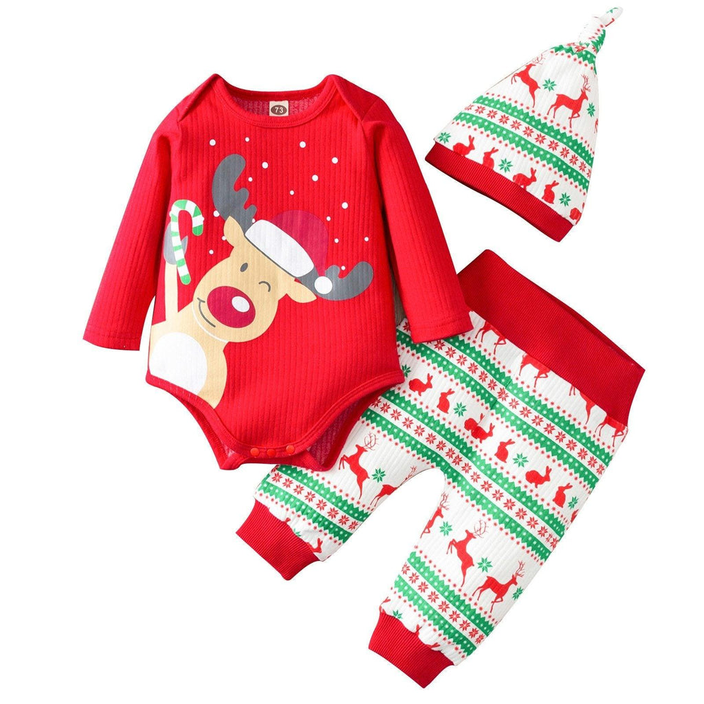 Grenouillère Noël Bébé Fille/Garçon Ensemble Bonnet Pantalon Motif Nouvel An Pour Garçons et Filles