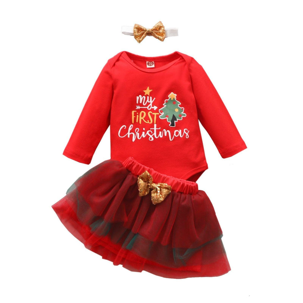 Ensemble Robe et Jupe Nœud Papillon Salopette Barboteuse Dessin Animé Noël pour Bébé Fille Nouveau-né Tout-petit Design Unique