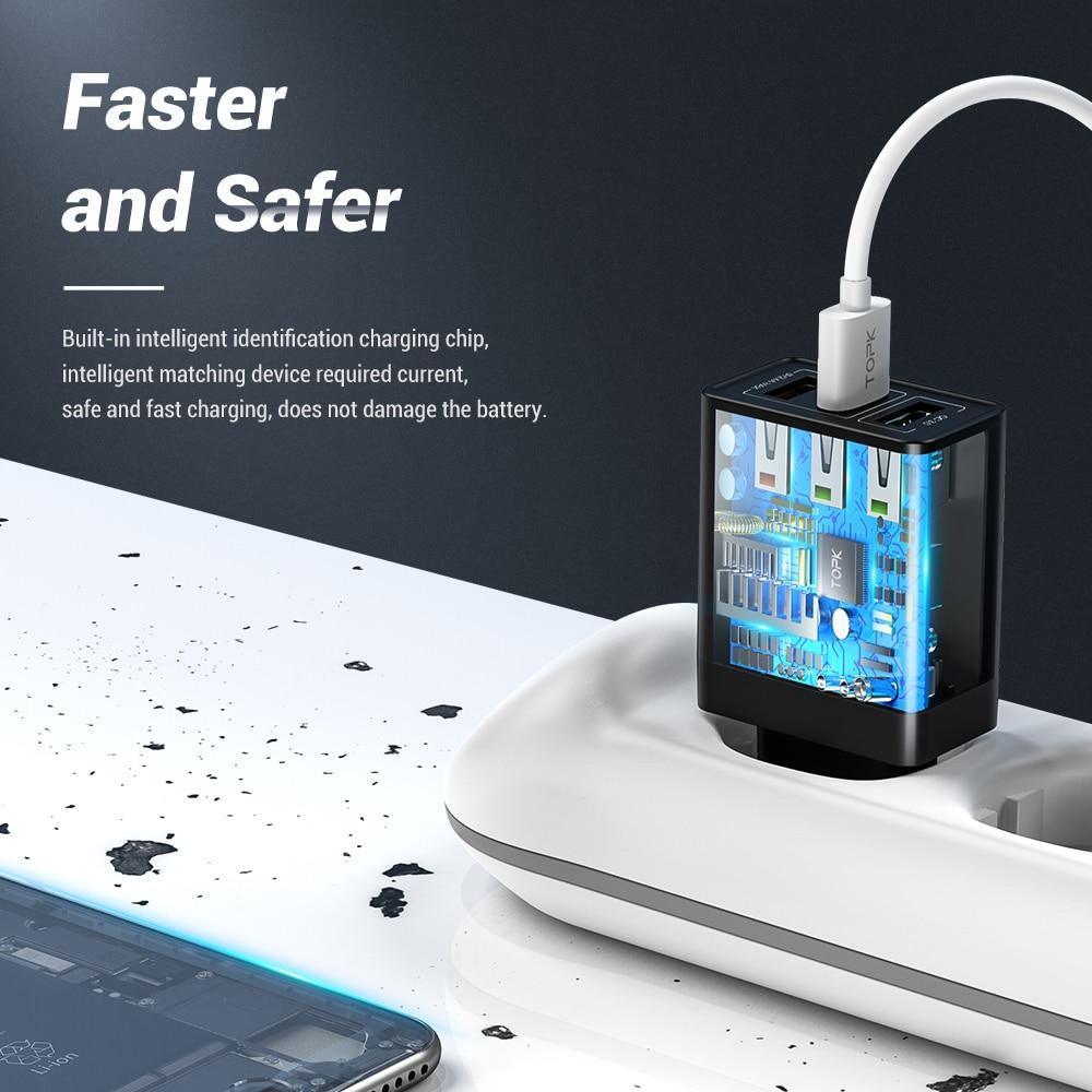 Chargeur USB noir double port Quick Charge 3.0 QC 3.0 Charge rapide Multi-chargeur portable de voyage mural chargeur de téléphone moderne