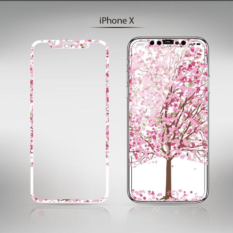 Protecteur d'écran Cartoon Fleurs pour iPhone 13 12 11 Pro Max Bord Souple Verre Trempé pour iPhone XS MAX XR 7 8 PLUS Cadre d'installation facile Mignon Dureté 9H Couverture complète Sans bulles Design Mignon Fleurs de Cerisier Verre pour iPhone