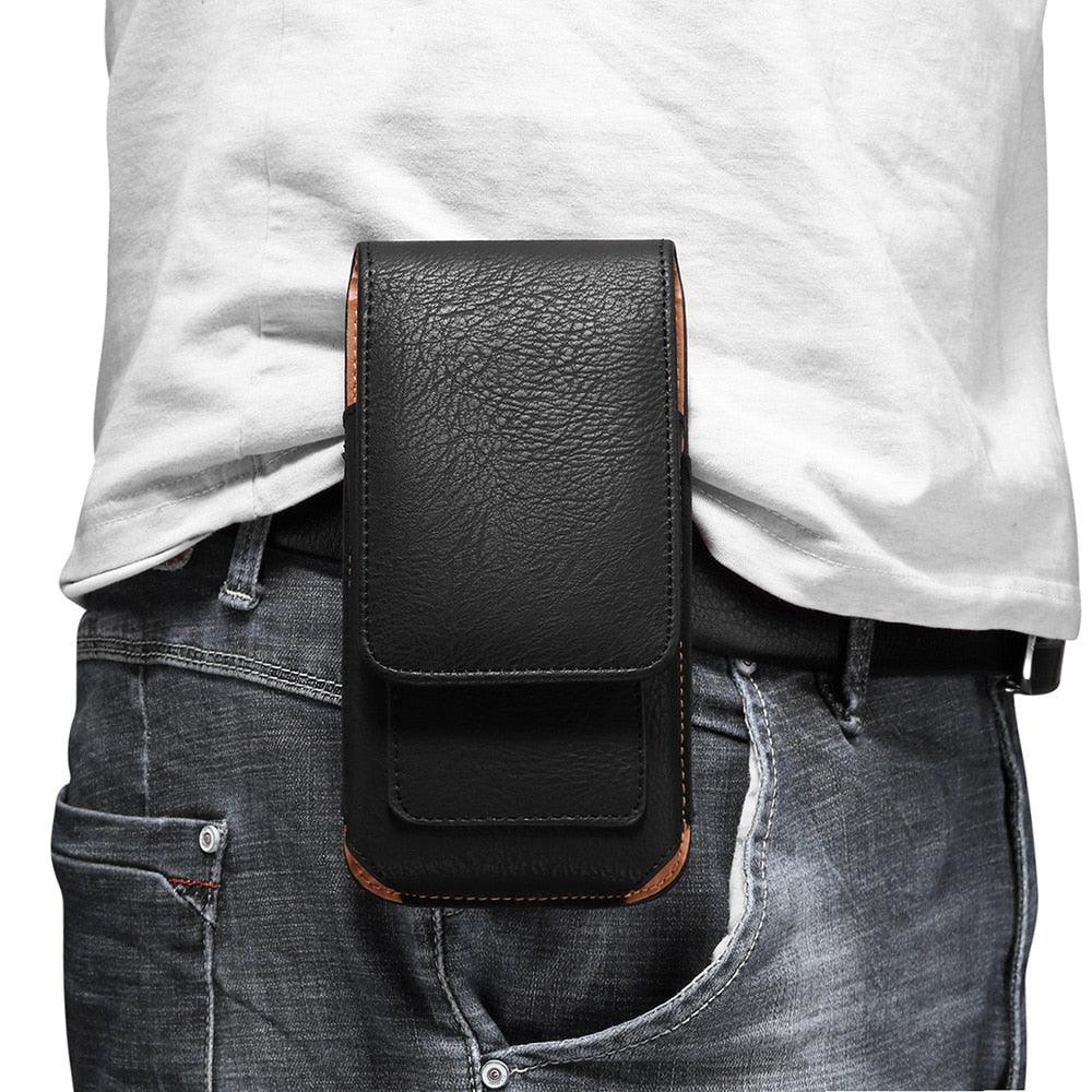 Étui universel en cuir pour iPhone Étui vertical en cuir PU pour hommes avec clip ceinture pour iPhone Sac banane avec clip ceinture pour téléphone portable de 3,5 à 6,3 pouces Housse de téléphone