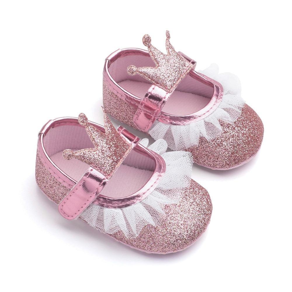 Chaussures de bébé fille nouveau-né, tout-petit, enfants, motif couronne pailletée, semelle souple antidérapante