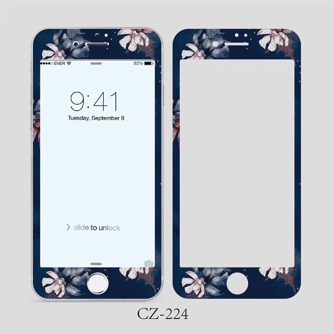 Verre trempé incurvé 3D pour iPhone 6 6s 7 8 Plus, motif fleurs tendance, protecteur d'écran, film de protection, protecteur d'écran en verre trempé conçu pour iPhone