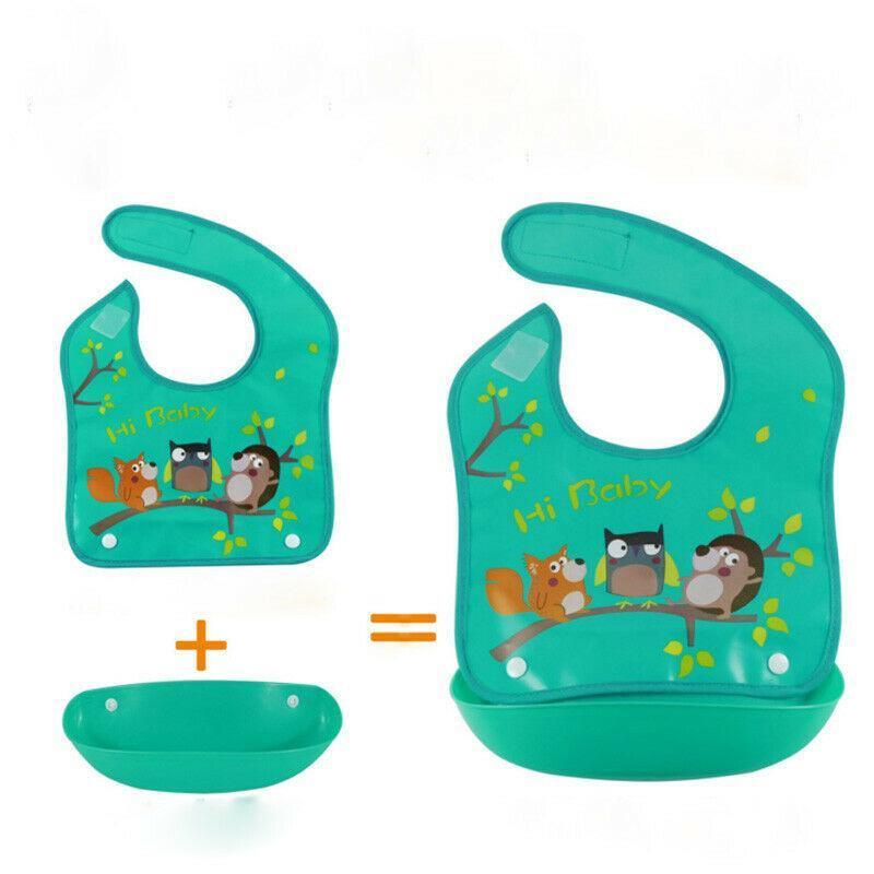 Bavoir en Silicone Imperméable Attrape-nourriture pour Bébé Nouveau-né Bavoirs de Dessin Animé Réglables pour Enfants