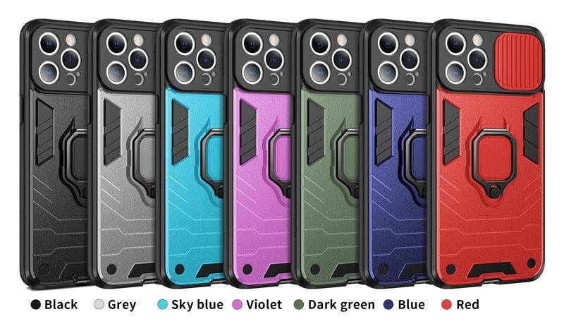 Coque de téléphone de protection robuste avec anneau rotatif intégré Support Béquille Coque antichoc Protection d'appareil photo Coque de téléphone Armor pour iPhone 13 Pro Max 12 11 XR XS Max Coque arrière antichoc avec support d'anneau