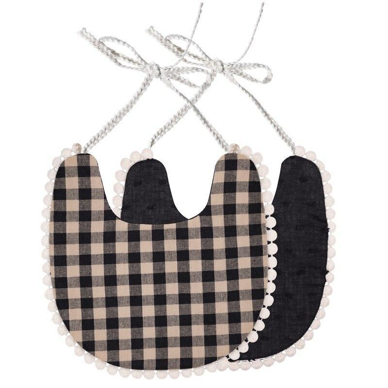 Bavette double épaisseur pour bébé fille ou garçon, bavoir d'alimentation, en coton et lin, avec pompons