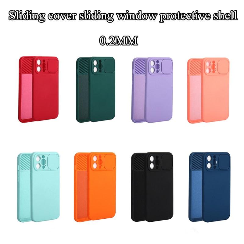 Étui en Silicone de Protection d'objectif Coulissant pour iPhone 11 Pro Max Mini 12 Pro 13, Étui Poussoir Housse de Caméra Coulissante avec Protecteur d'objectif de Caméra, Étui en Silicone Mince Compatible avec iPhone