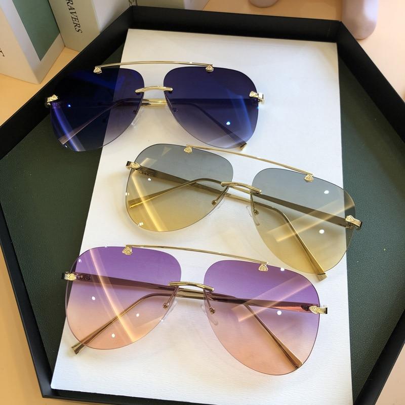 Lunettes de soleil sans monture en métal pour hommes et femmes, miroir, mode, pilote tendance, lunettes de soleil, protection UV, lunettes dégradées