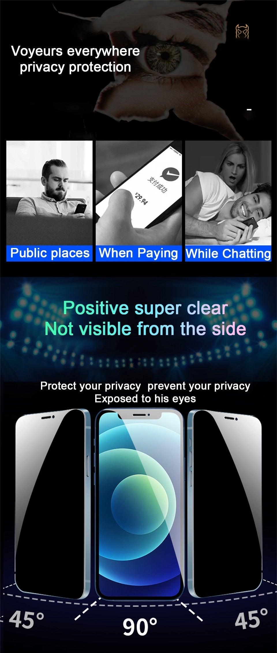 Film en céramique anti-espion pour Iphone 13 12 11 Pro Max Mini Xr Xs Max Se 2020 8 6s 7 6 Plus Se3 Protection d'écran de téléphone portable Film de protection d'écran ultra-transparent anti-rayures pour Iphone