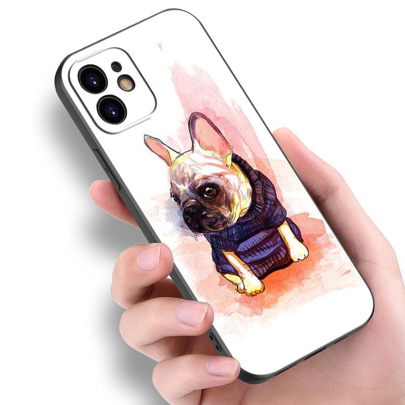 Coque de téléphone chiot bouledogue français mignon pour iPhone 14 13 12 Mini 11 Pro Max 7 8 Xr X Xs 7 8 Plus Se 2020 2022 Housse de téléphone mince transparente en silicone souple et élastique