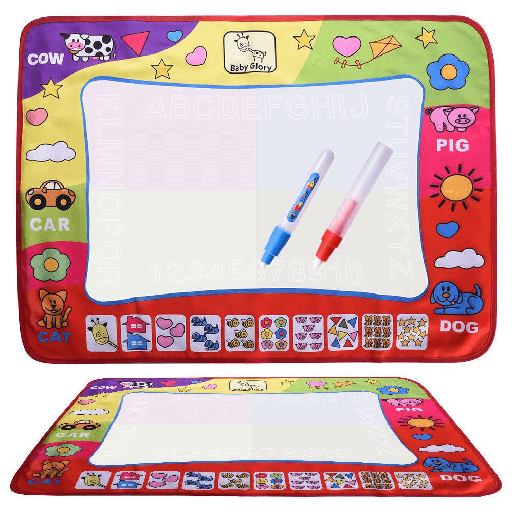 Tapis de dessin à l'eau pour enfants de 1 à 6 ans, tableau/tapis de peinture éducatif pour tout-petits avec stylo magique à eau, cadeau 45,5 x 29 cm (Blanc)