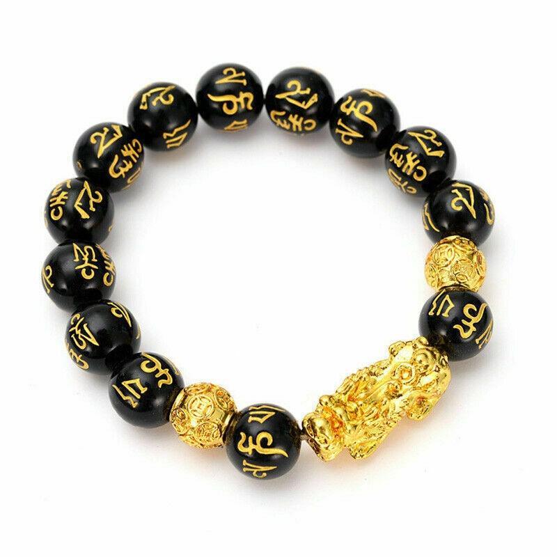 Bracelet de perles en obsidienne pour hommes et femmes, unisexe, Pixiu doré et noir, richesse et bonne chance