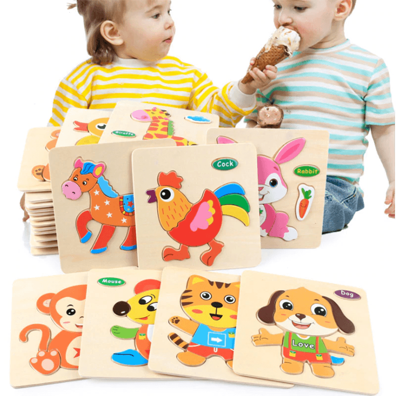 Jouets pour bébés Casse-tête en bois 3D Dessin animé Animal Intelligence Enfants Éducatif Cerveau Teaser Enfants Formes de Tangram Apprentissage