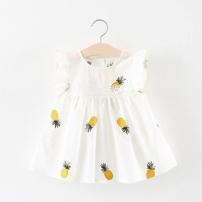 Robes d'été pour bébé avec manches à volants pour nouveau-né, en coton, sans manches, motif ananas, pour fillettes