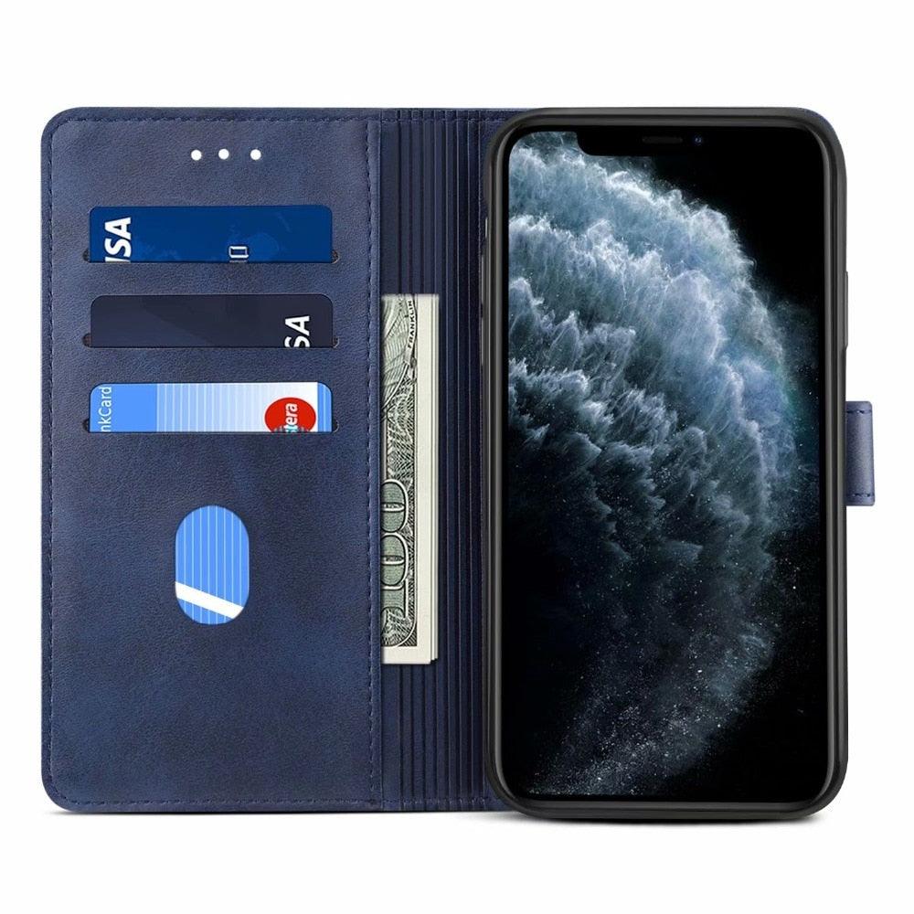 Étui à Rabat Magnétique en Cuir Rouge de Luxe pour iPhone 14 12 13 11 11 Pro Max XR XS Max X, Housse Portefeuille pour iPhone avec Emplacements pour Cartes, Béquille et Boucle Magnétique