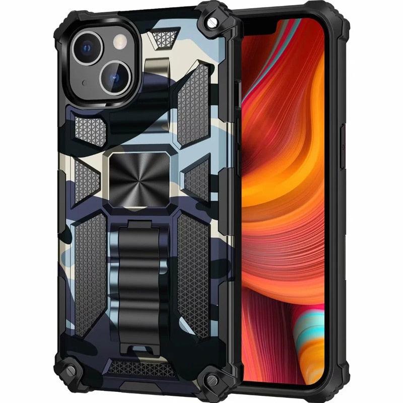 Coque magnétique antichoc durable vert armée compatible iPhone 14 pour iPhone 14 Pro Max 14 Plus 11 12 13 Pro Max XS Housse de protection de téléphone robuste Armure Camouflage