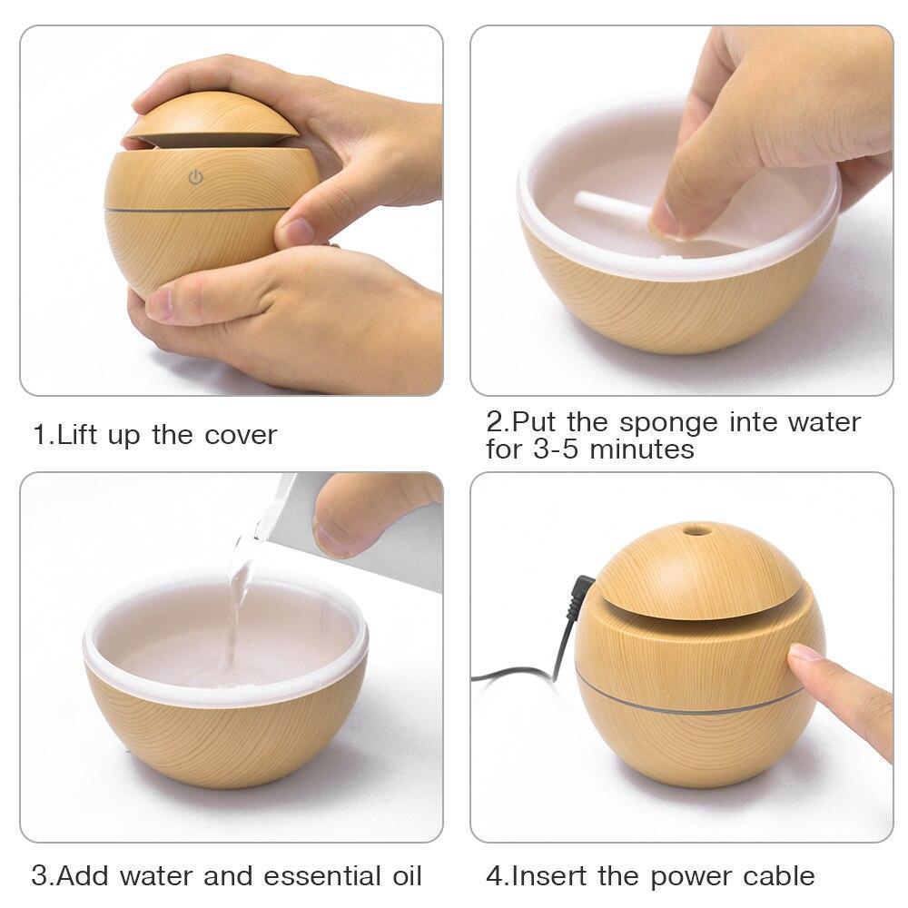 Mini diffuseur d'huiles essentielles USB, humidificateur d'air ultrasonique, diffuseur d'arômes, 7 couleurs LED, pour maison et bureau