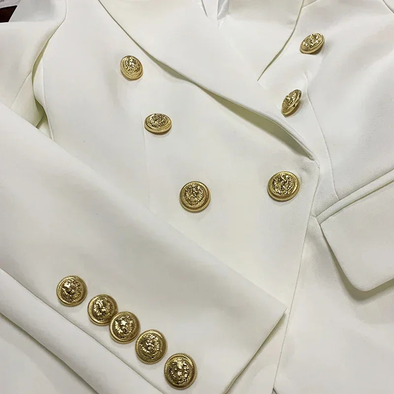 HAUTE QUALITÉ Nouvelle Mode 2024 Veste Designer Femme Classique Double Boutonnage Boutons Métal Lion Blazer Manteau Taille S-5XL