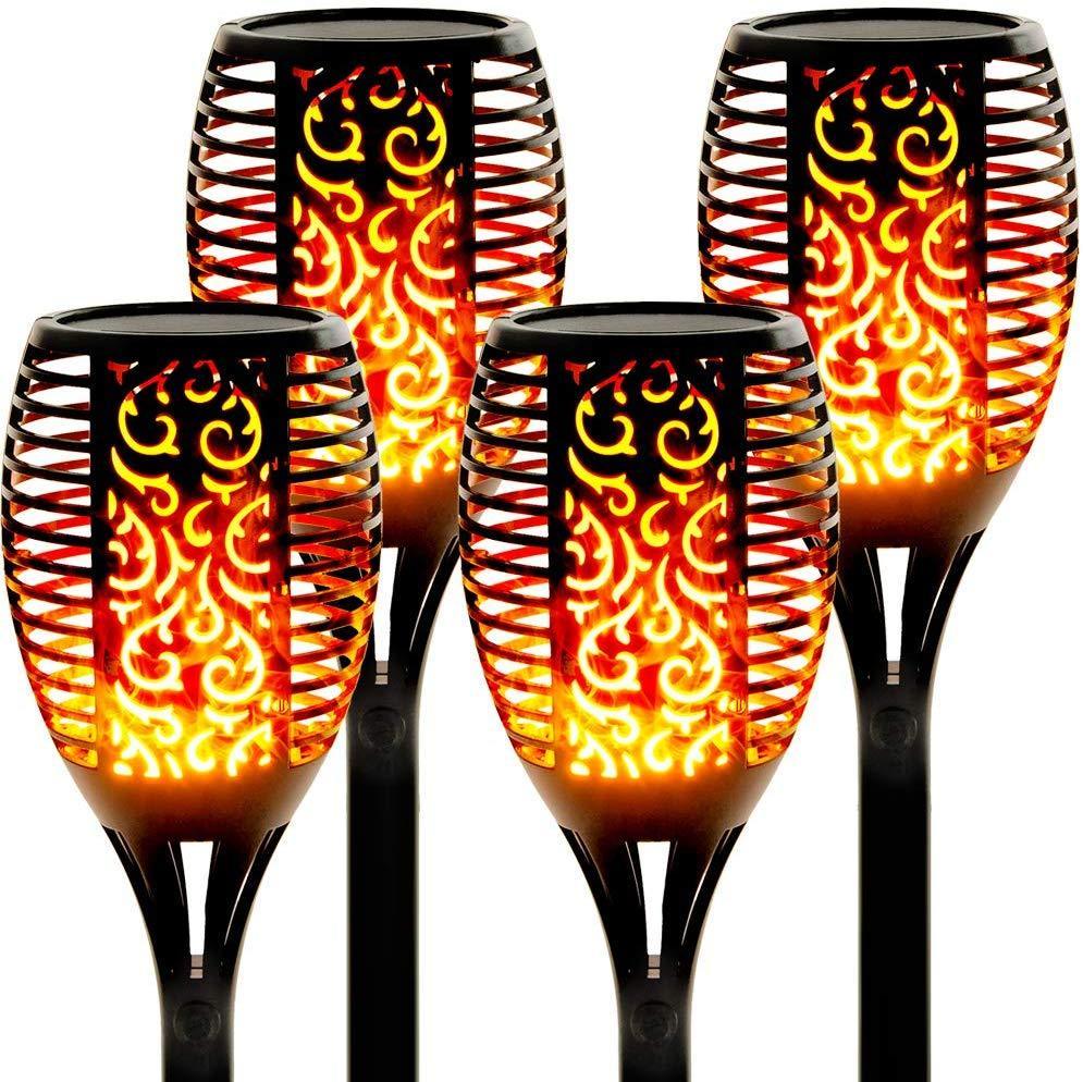 Lampe torche solaire à 33/96 LED en acier inoxydable pour jardin, allée, porte d'entrée, cour.