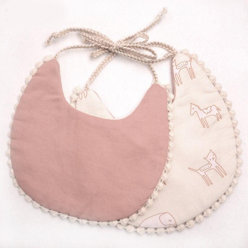 Bavette double épaisseur pour bébé fille ou garçon, bavoir d'alimentation, en coton et lin, avec pompons