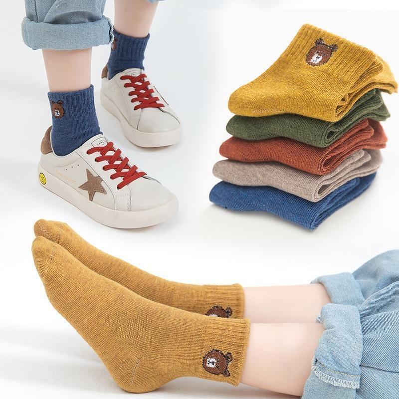 5 paires de chaussettes d'hiver pour bébés garçons, motif dessin animé ours, en coton respirant pour enfants, printemps automne