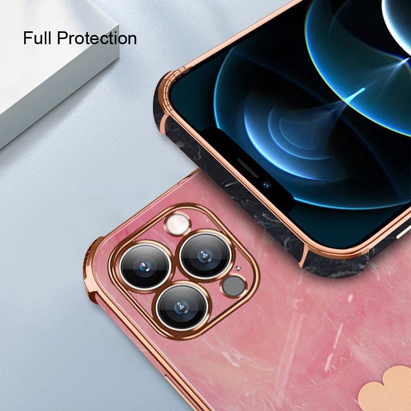Étui Souple Antichoc de Luxe pour iPhone 13 12 11 Pro Max XS XR X R 8 7 Plus iPhone12 12Pro iPhone11 Housses Texture Marbre Étui de Téléphone de Luxe Motif Cœur Latéral Mignon Petit Étui Souple Antichoc de Protection Complète de l'Objectif pour iPhone