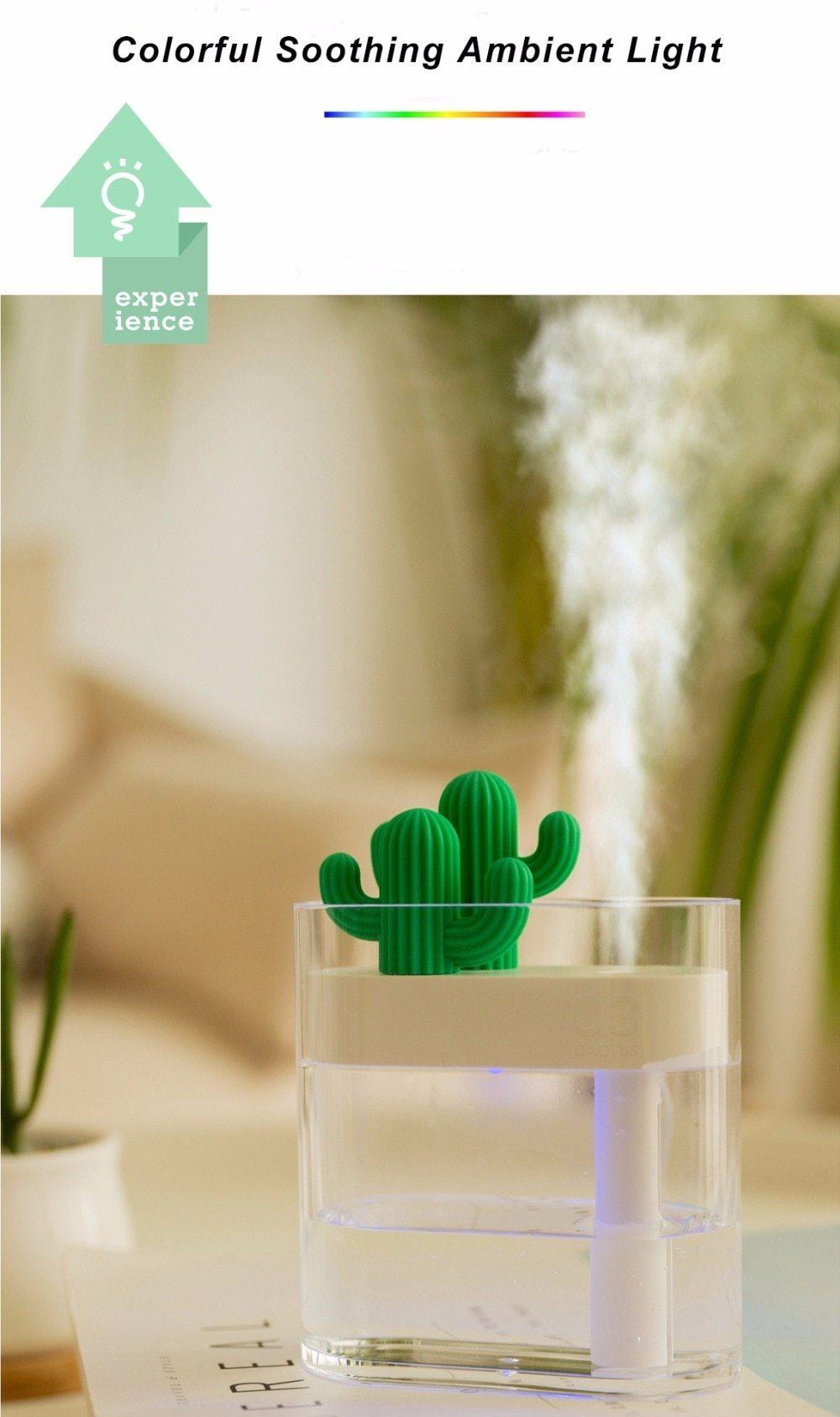 Humidificateur d'air ultrasonique 160ML, Cactus transparent, lumière colorée, diffuseur d'huile essentielle USB, purificateur de voiture, fabricant de brume aromatique