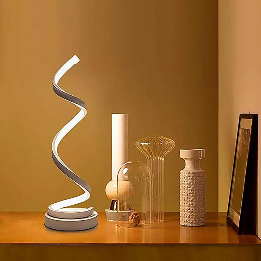 Lampe de table spirale LED Lampe de bureau incurvée moderne Lampe de chevet Lumière blanche chaude à intensité variable pour le salon et la chambre à coucher