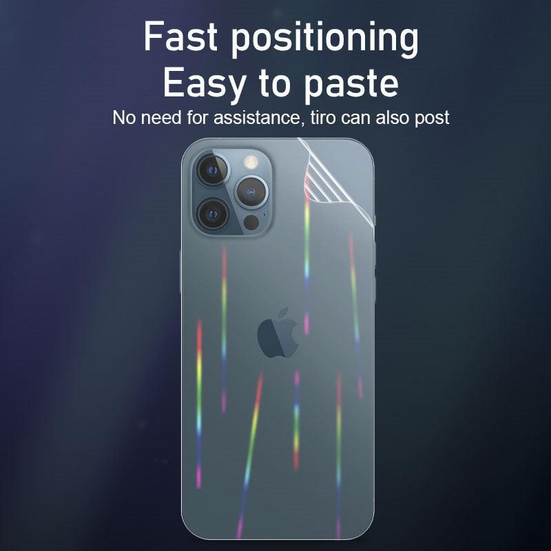 Film Hydrogel Aurora Laser Dégradé pour iPhone 13 11 12 Pro Max Mini X XS XR 7 8 Plus SE 2, Protection d'écran Souple, Coque Arrière Complète, Fine et Anti-Rayures pour iPhone