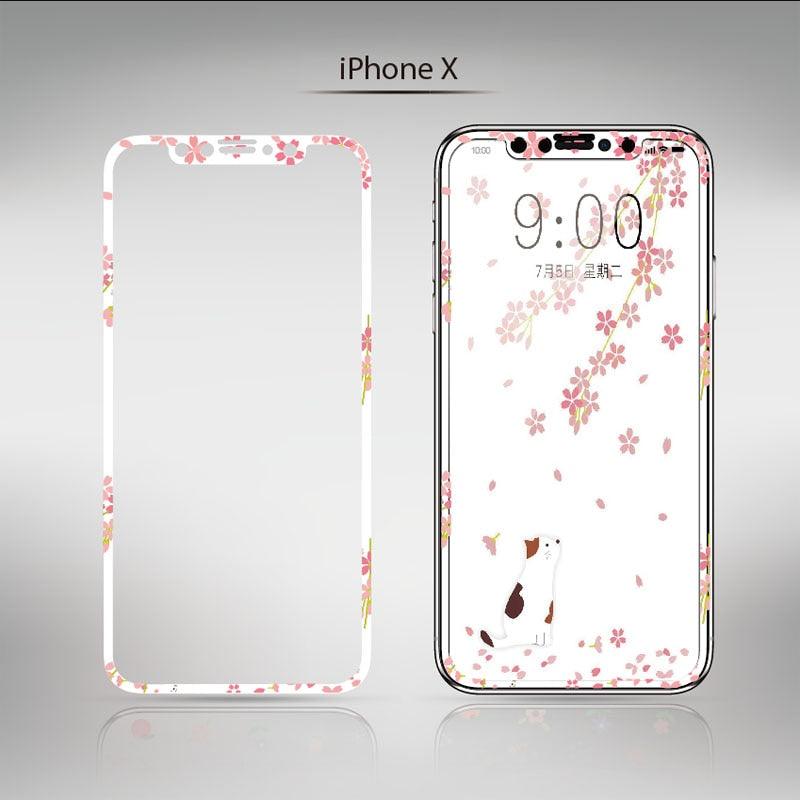 Protecteur d'écran Cartoon Fleurs pour iPhone 13 12 11 Pro Max Bord Souple Verre Trempé pour iPhone XS MAX XR 7 8 PLUS Cadre d'installation facile Mignon Dureté 9H Couverture complète Sans bulles Design Mignon Fleurs de Cerisier Verre pour iPhone