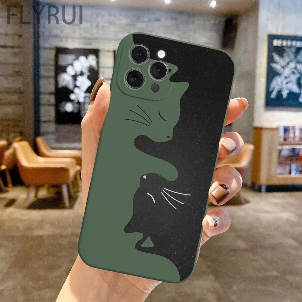 Coque de téléphone motif dessin animé chat animaux mignons pour iPhone 11 12 13 Pro Max X XR XS Max 7 8 Plus SE 2020 Coque arrière en silicone souple transparente ultra mince antichoc