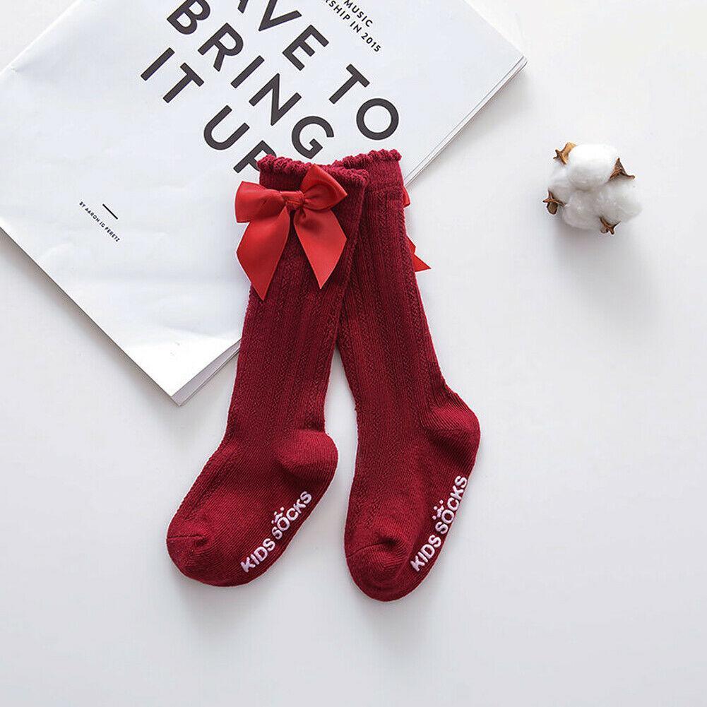 Chaussettes hautes bébé fille en 100% coton avec grand nœud et dentelle douce