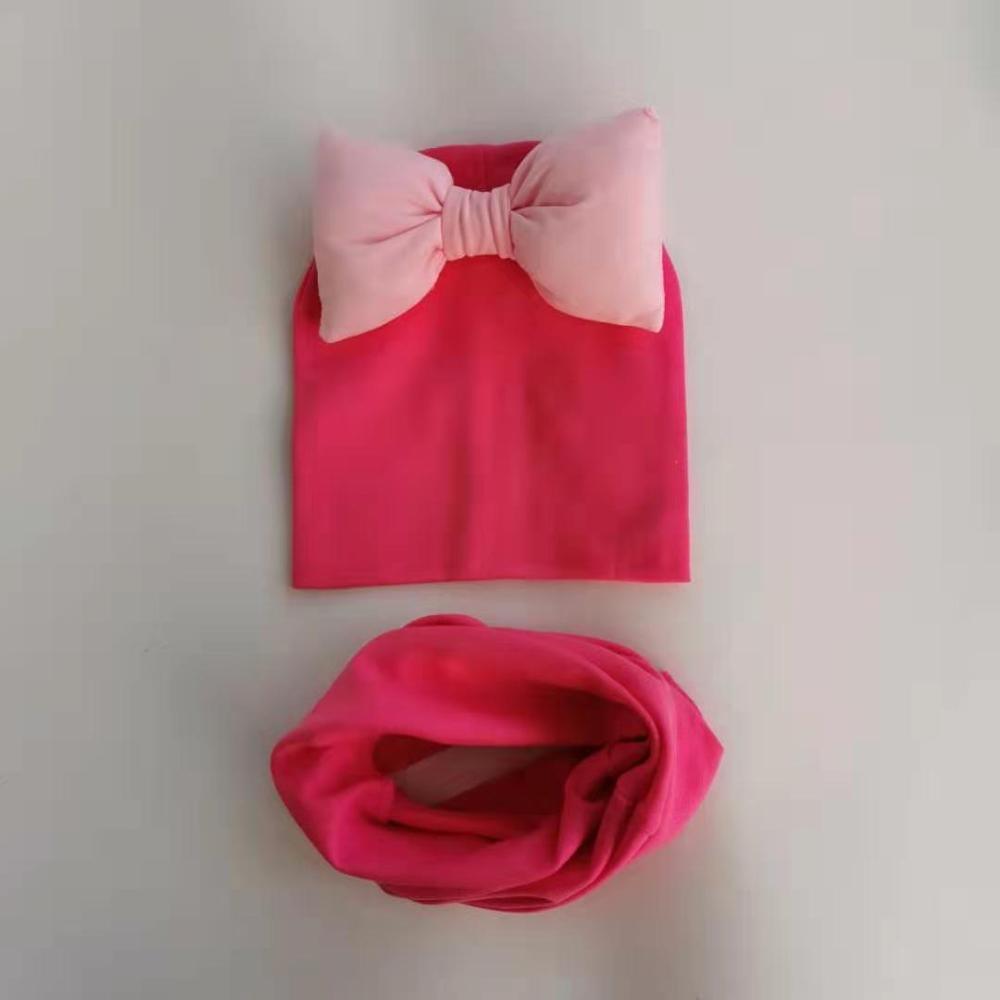 Ensemble Bonnet Bébé Fille grand nœud Papillon en Coton avec Col Écharpe pour Filles Bébé