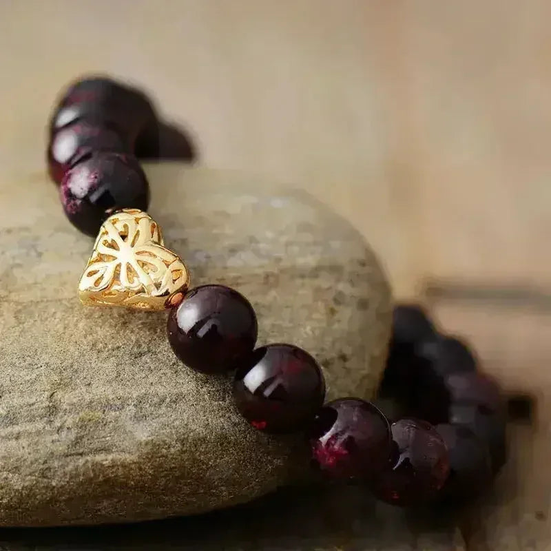 Bracelet Cœur Grenat – Pierres Naturelles 10mm | Luxe Bohème